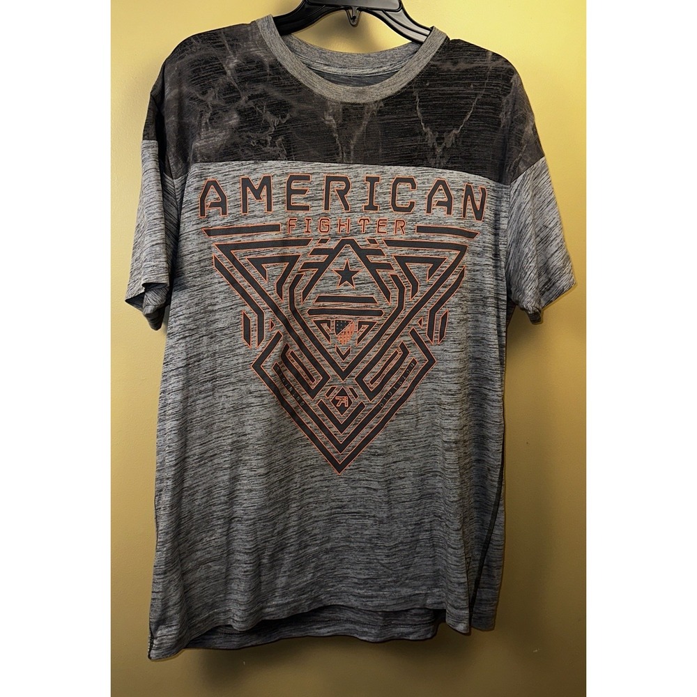 Mens Size XL American Fighter Two Tone Grey Double Sided Short Sleeve Tshirt Top